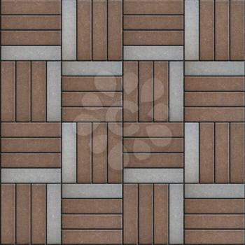 Brown and Grey Rectangles Paved with Crosshair. Seamless Tileable Texture.