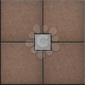 Small Gray Brick Surrounded Four Large Brown Slabs. Seamless Tileable Texture.