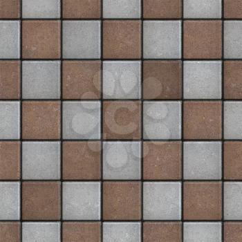 Brown-Gray Paving Slabs Squere form Laid in Chequerwise. Seamless Tileable Texture.