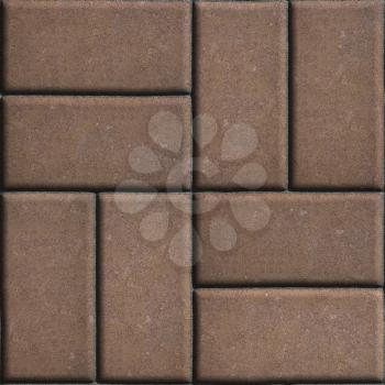 Brown Paving Slabs of Rectangles Laid Out on Two Pieces Perpendicular to Each Other. Seamless Tileable Texture.