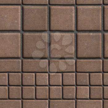 Brown Paving Slabs Lined with Squares of Different Value and Rectangles. Seamless Tileable Texture.