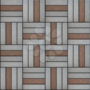 Brown and Gray Pavement. Rectangle Laid in Form of Weaving. Seamless Tileable Texture.