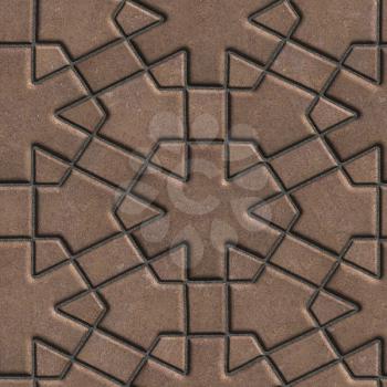 Brown Paving Slabs Built of Crossed Pieces a Various Shapes. Seamless Tileable Texture.