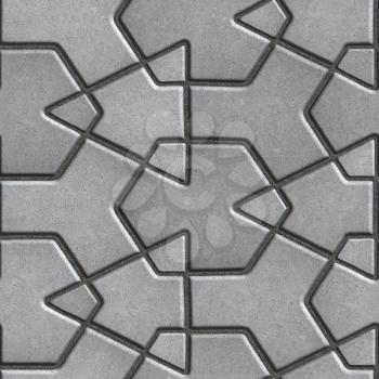 Gray Paving Slabs Built of Crossed Pieces a Various Shapes. Seamless Tileable Texture.
