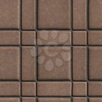Large Quadratic Brown Pattern Paving Slabs Built of Small Squares and Rectangles. Seamless Tileable Texture.