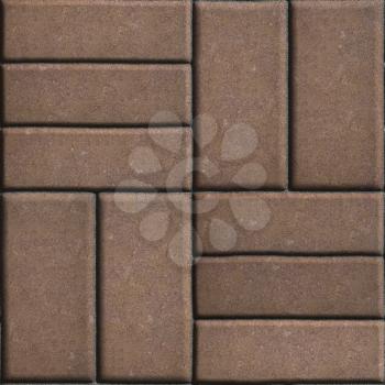 Brown Pave Slabs Rectangles Arranged Perpendicular to Each other Two or Three Pieces. Seamless Tileable Texture.