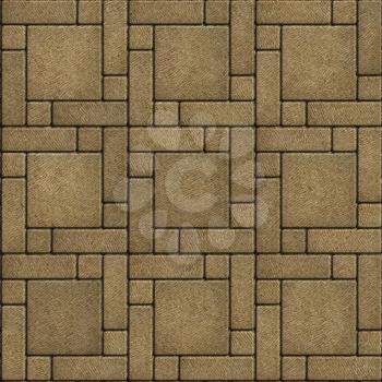 Sand Color Paving Slabs in the form of big Square with Small Quadrate and Rectangles Around. Seamless Tileable Texture.