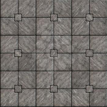 Gray Paving Slabs with Rough Ribbed Surface. Its Pattern of Four Big Squares with Little Square in Center. Seamless Tileable Texture.