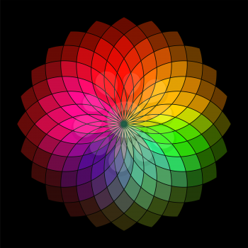 Royalty Free Clipart Image of a Rainbow Flower Wheel