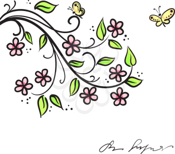 Abstract flowers background with branche of tree
