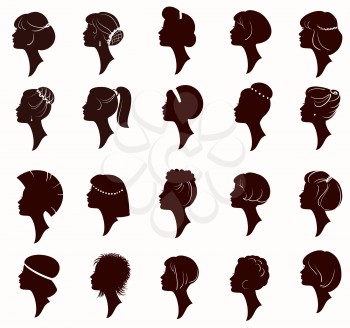 Vector set of silhouette portrait of beautiful woman with Hairstyles (From my big  woman portrait collection )