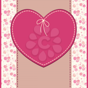 Vector greeting, wedding or birthday card with flowers and heart