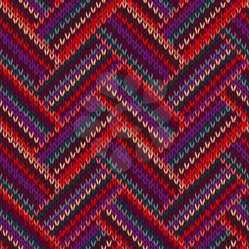 Style Seamless Knitted Pattern. Complex Geometric Striped Red Blue Brown Violet Orange Yellow Color Swatch