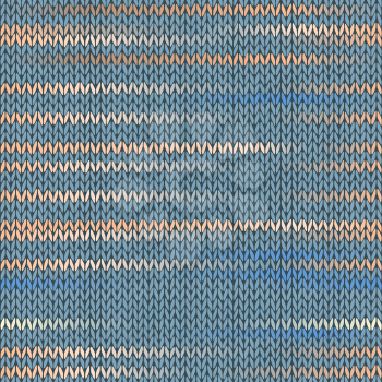 Style Seamless Knitted Melange Pattern. Blue Gray Orange Color Vector Illustration
