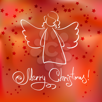 Red Christmas Card with Angel and Stars