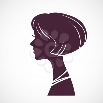 Girl silhouette head with beautiful stylized haircut