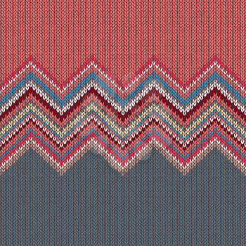Seamless knitting Christmas pattern with wave ornament in red blue white grey color