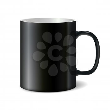 Black big ceramic cup for printing corporate logo. Cup isolated on white background. Vector 3D illustration