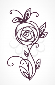 Rose. Stylized flower bouquet hand drawing. Outline icon symbol. Present for wedding, birthday invitation card