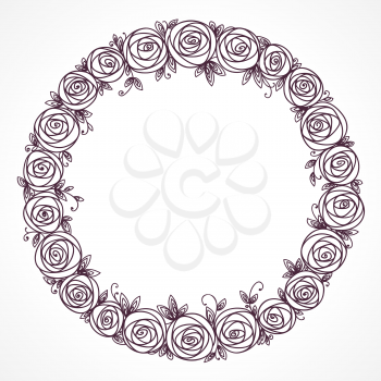 Floral wreath. Rose flowers bouquet. Branch of stylized flowers and leaves interlacing.