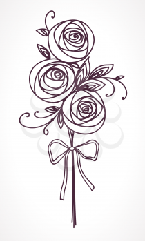 Bouquet of roses. Hand drawing stylized flowers as gift
