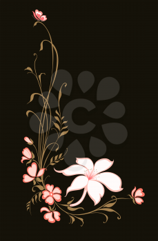 Flowers decorative background. Vertical floral pattern with lilie.
