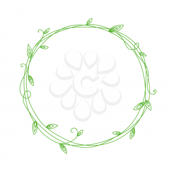 Floral Frame. Wreath with stylized leaves. Decorative simple floral elements for design. Isolated illustration. Eco style.