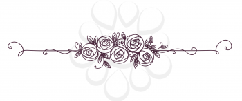 Floral elegant pattern black and white. Vintage element for decor line art. Rose flower outline.