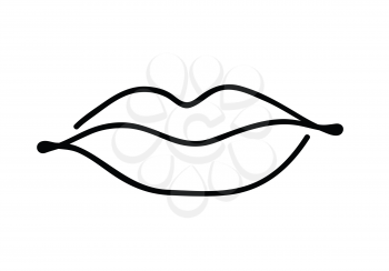 Lips black and white continuous line drawing. Line art isolated outline vector illustration