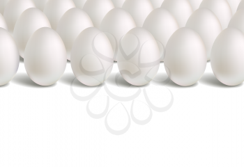 White eggs stand vertically. Horizontal rows of eggs. Light pattern