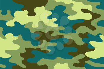 Seamless classic camouflage pattern. Camo fishing hunting vector background. Masking green blue black brown color military texture wallpaper. Army design for fabric paper vinyl print