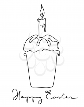 Easter cake with one candle black and white logo icon. Continuous one line drawing vector illustration. line art style