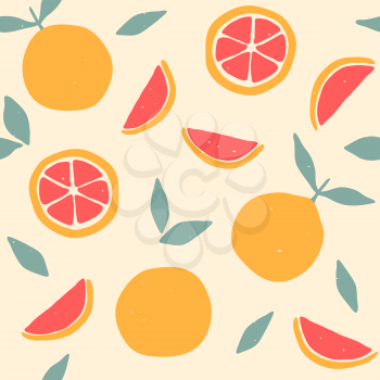 Seamless pattern with grapefruits. Citrus fruits modern texture on white background. Abstract vector graphic illustration
