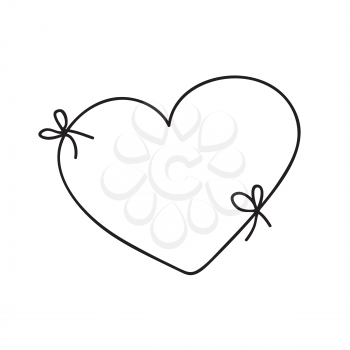 Hand draw a heart with a bow. Hand drawn doodle vector illustration in a continuous line. Line art decorative design