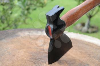 Royalty Free Photo of an Axe in a Stump