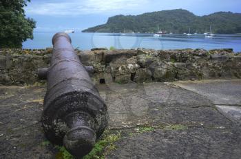 Old Spanish cannon at the Santiago Fortress ruins at Portobelo Panama