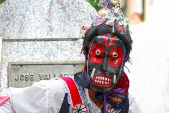 Masked folklore dancer at La Villa de Los Santos, Panama