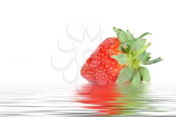 Single strawberry isolated on a white background in a flood