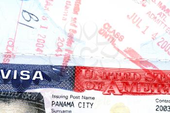 Macro shot of a U.S. visa on a passport page