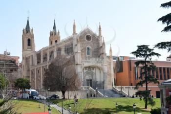 MADRID-SPAIN-FEB 19, 2019: The St. Jerome Royal Church (or Hieronymus Monastery) is a Roman Catholic church from the early 16th-century in central Madrid, near the Prado Museum