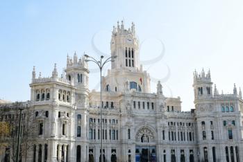 MADRID-SPAIN-FEB 19, 2019: The Cybele Palace (Palacio de Cibeles), formerly the Palace of Communication   until 2011, is a palace located on the Cybele Plaza in Madrid, Spain.