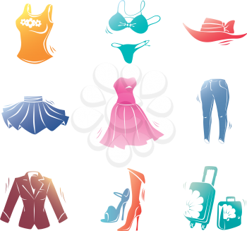 The colorful icons set consists of the various fashion clothes.
Editable vector EPS v9.0
