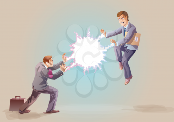 Royalty Free Clipart Image of Two Businessmen Zapping Each Other