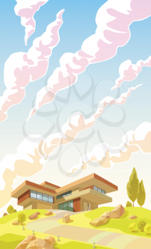 Royalty Free Clipart Image of a Hilltop House