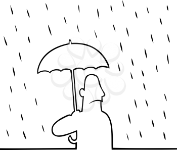 Royalty Free Clipart Image of a Mand Standing in the Rain