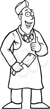 Royalty Free Clipart Image of a Butcher Holding a Cleaver Giving a Thumbs Up