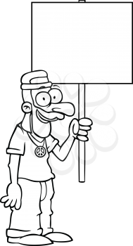Royalty Free Clipart Image of a Hippie With a Protest Sign