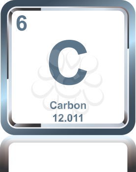 Symbol of chemical element carbon as seen on the Periodic Table of the Elements, including atomic number and atomic weight.
