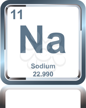 Symbol of chemical element sodium as seen on the Periodic Table of the Elements, including atomic number and atomic weight.