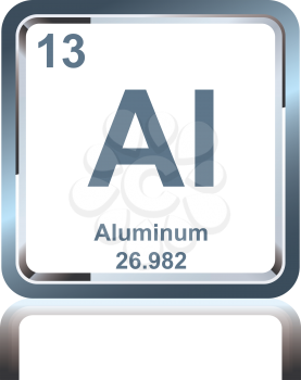 Symbol of chemical element aluminum as seen on the Periodic Table of the Elements, including atomic number and atomic weight.